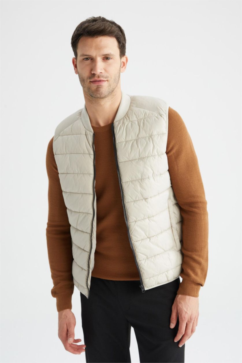رجال اللون الحجري Slim Fit Bomber Collar