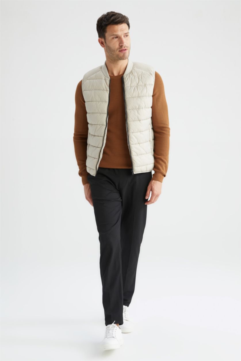 رجال اللون الحجري Slim Fit Bomber Collar