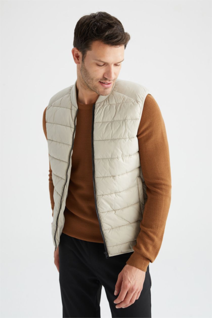 رجال اللون الحجري Slim Fit Bomber Collar