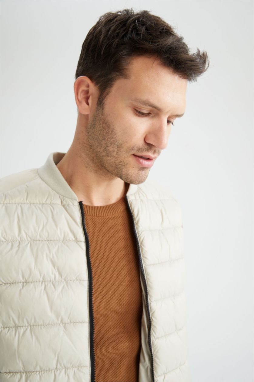 رجال اللون الحجري Slim Fit Bomber Collar