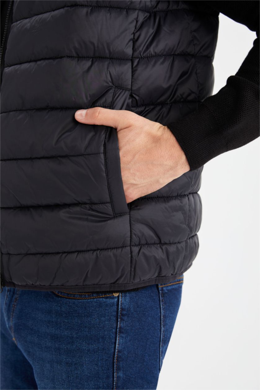 Erkek Siyah Slım Fıt Kolej Yaka Bomber Yelek