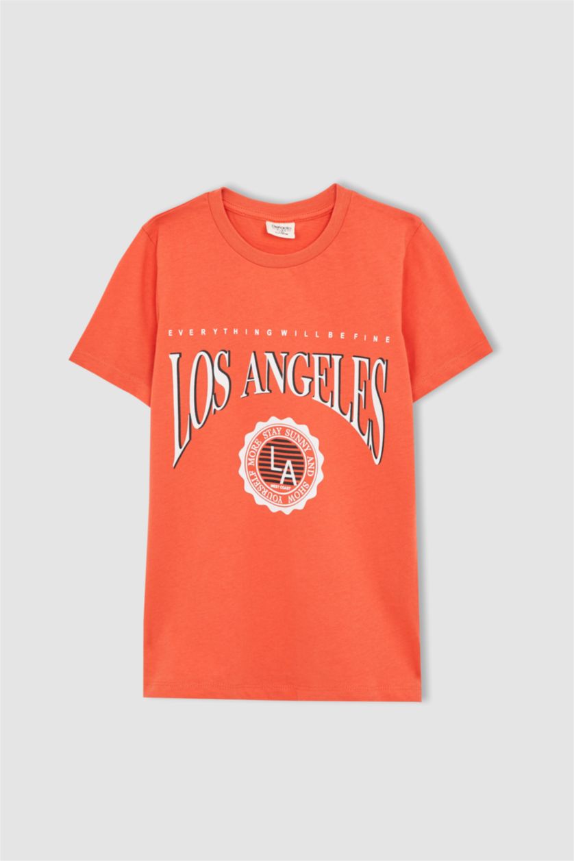 BOYS & TEENS Orange Boy Regular Fit Short Sleeve Los Angeles Print T-Shirt