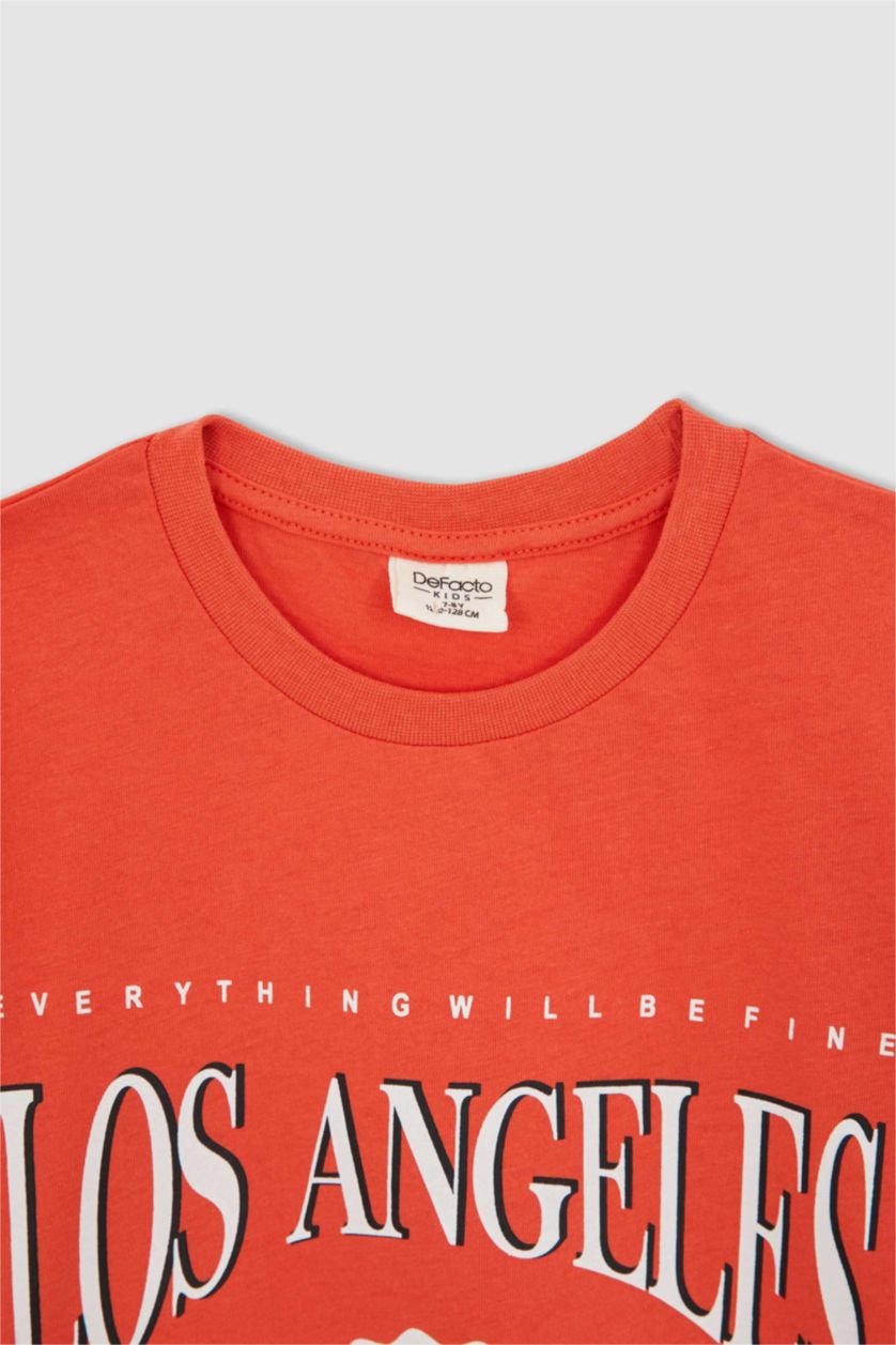 BOYS & TEENS Orange Boy Regular Fit Short Sleeve Los Angeles Print T-Shirt