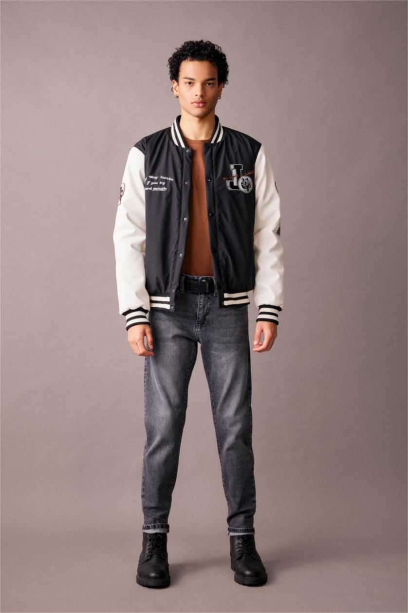 Мужчины Черный Бомбер оверсайз