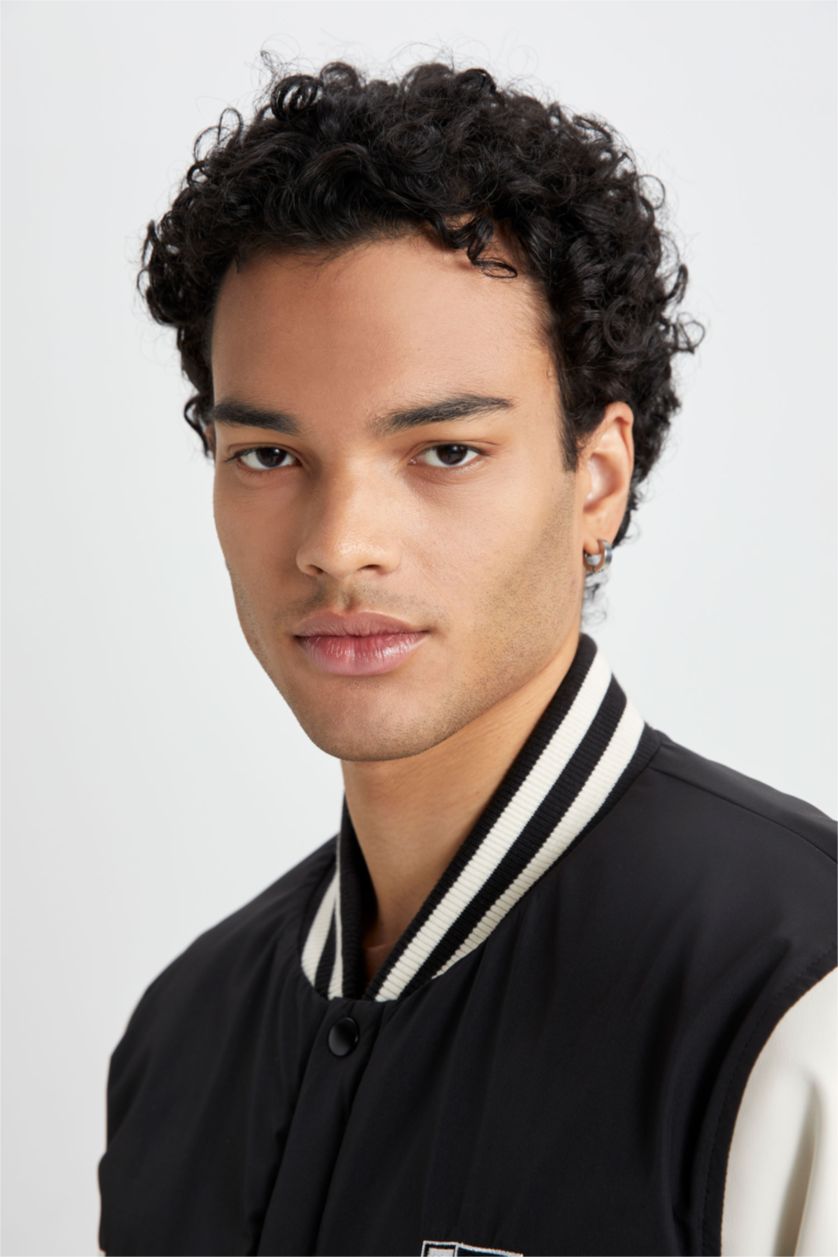 Мужчины Черный Бомбер оверсайз