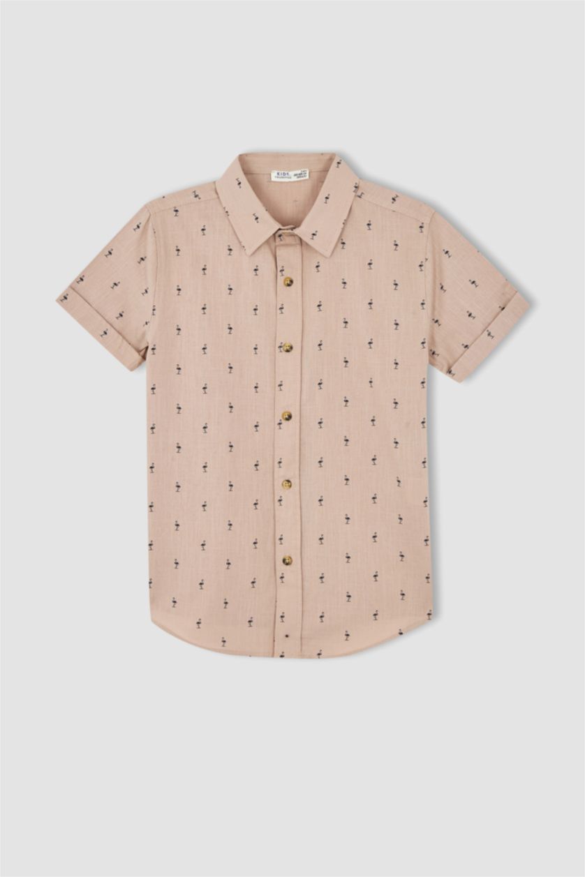 GARÇONS Orange Clair Chemise en coton à manches courtes et coupe régulière pour garçon