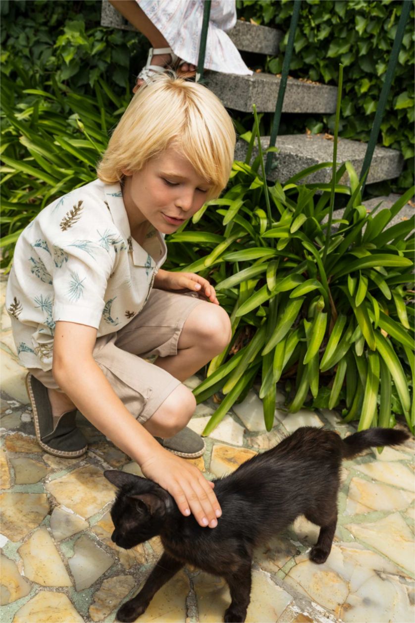 GARÇONS Écru Chemise à manches courtes en popeline à col polo et coupe standard pour garçon