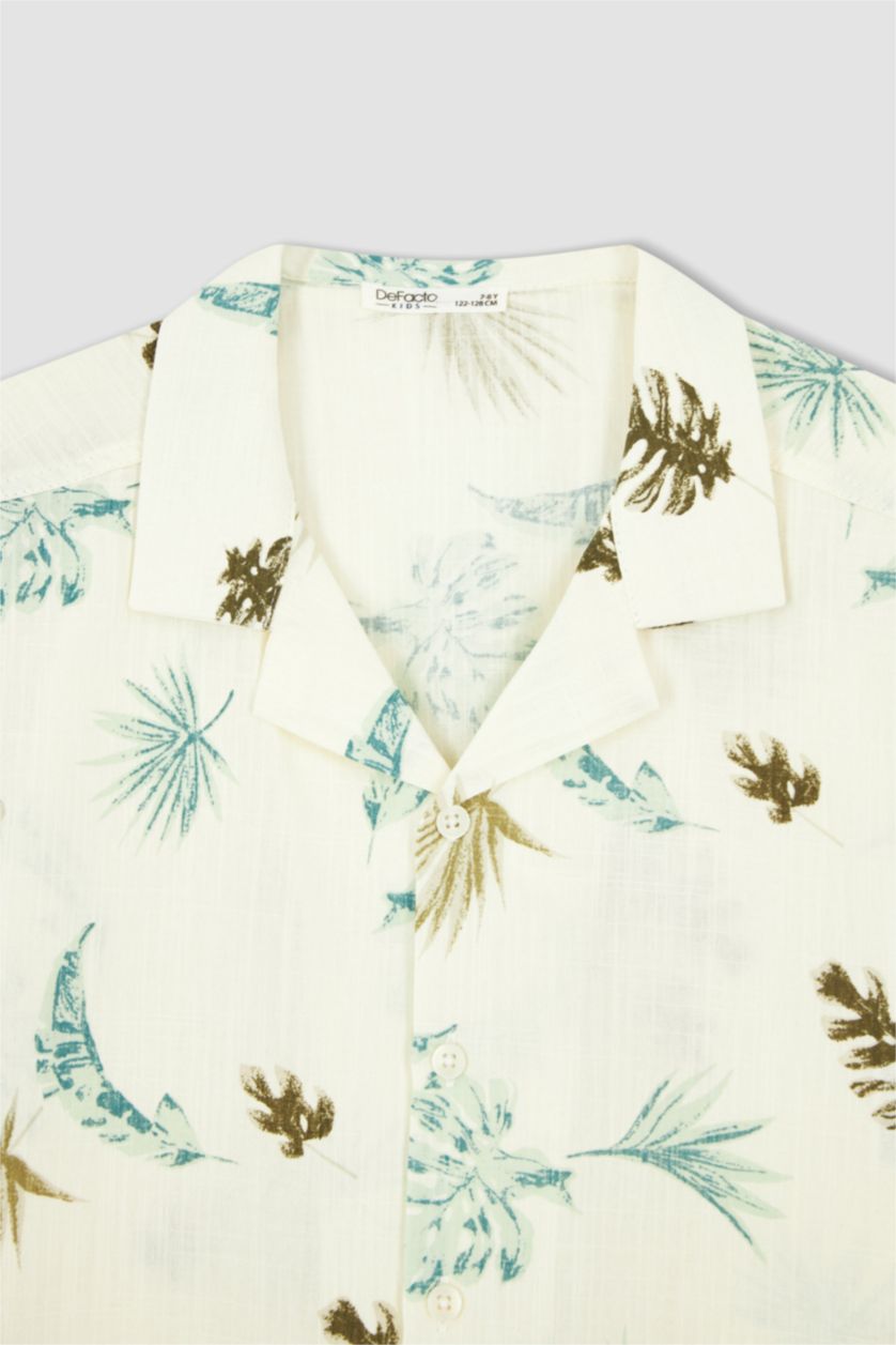 GARÇONS Écru Chemise à manches courtes en popeline à col polo et coupe standard pour garçon