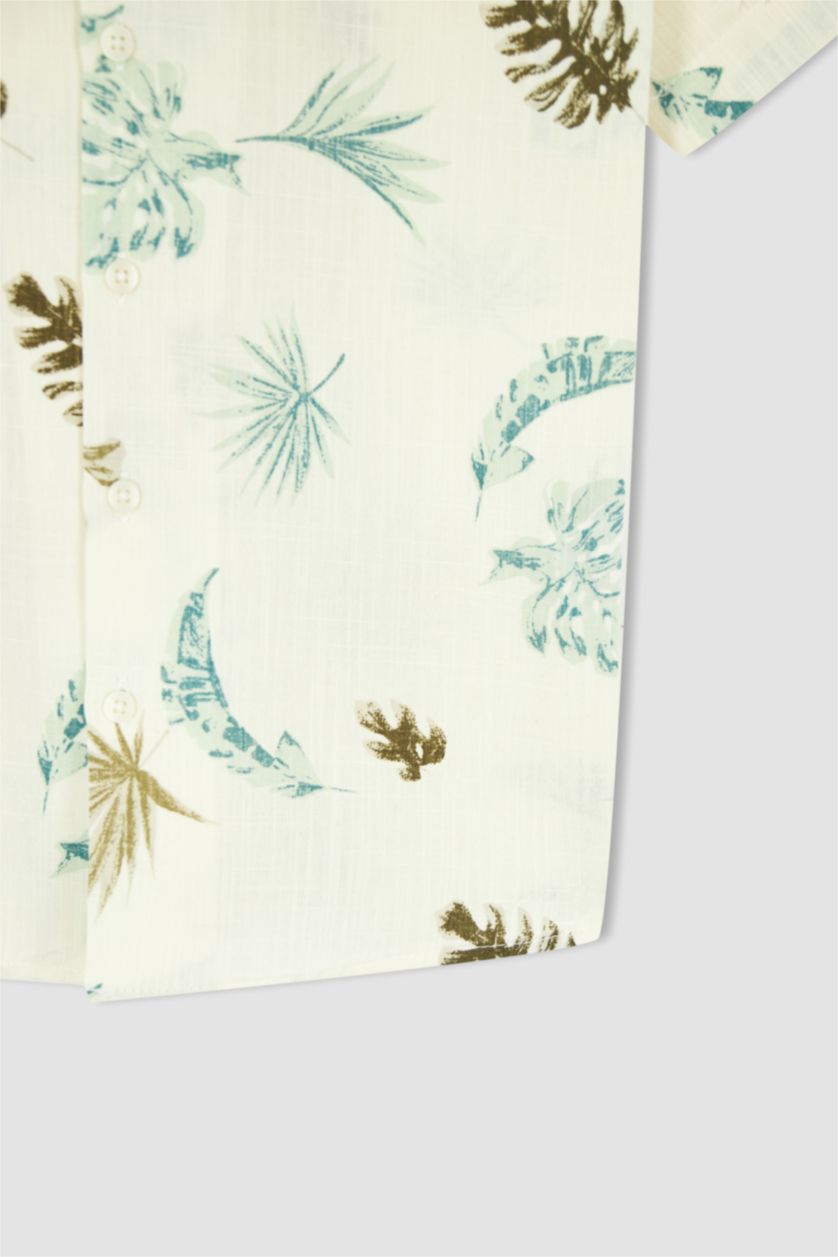 GARÇONS Écru Chemise à manches courtes en popeline à col polo et coupe standard pour garçon