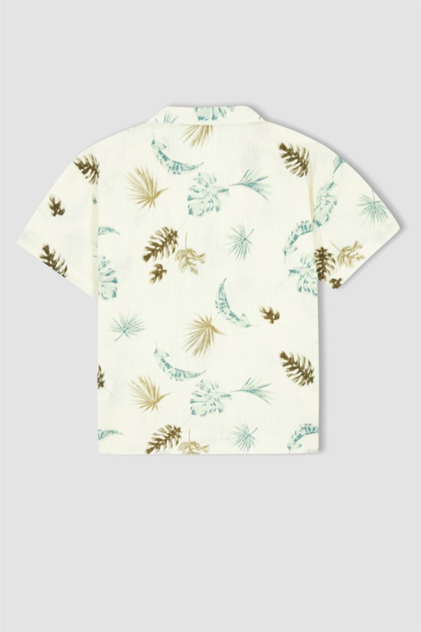 GARÇONS Écru Chemise à manches courtes en popeline à col polo et coupe standard pour garçon