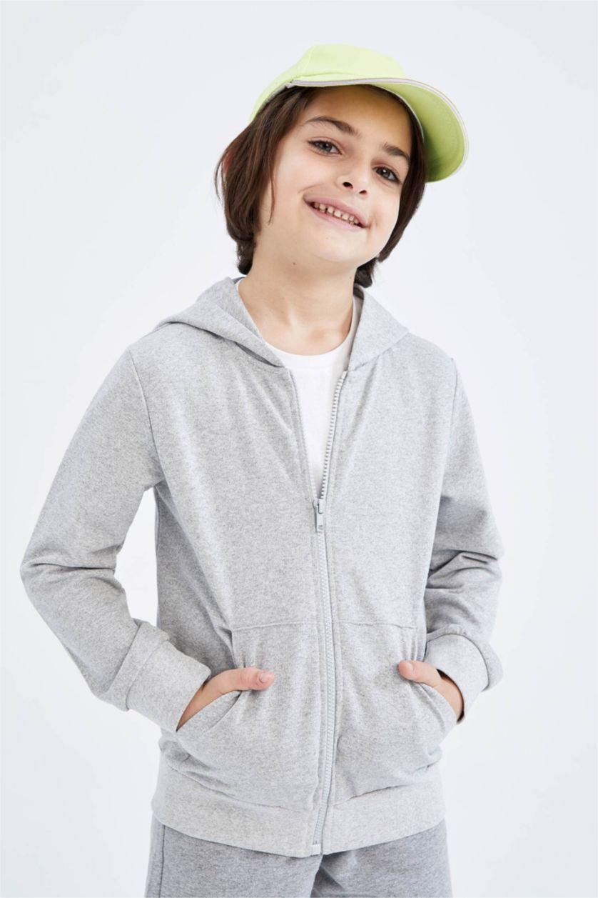 BOYS & TEENS Grey Melange كارديجان قماش رقيق قصة عادية