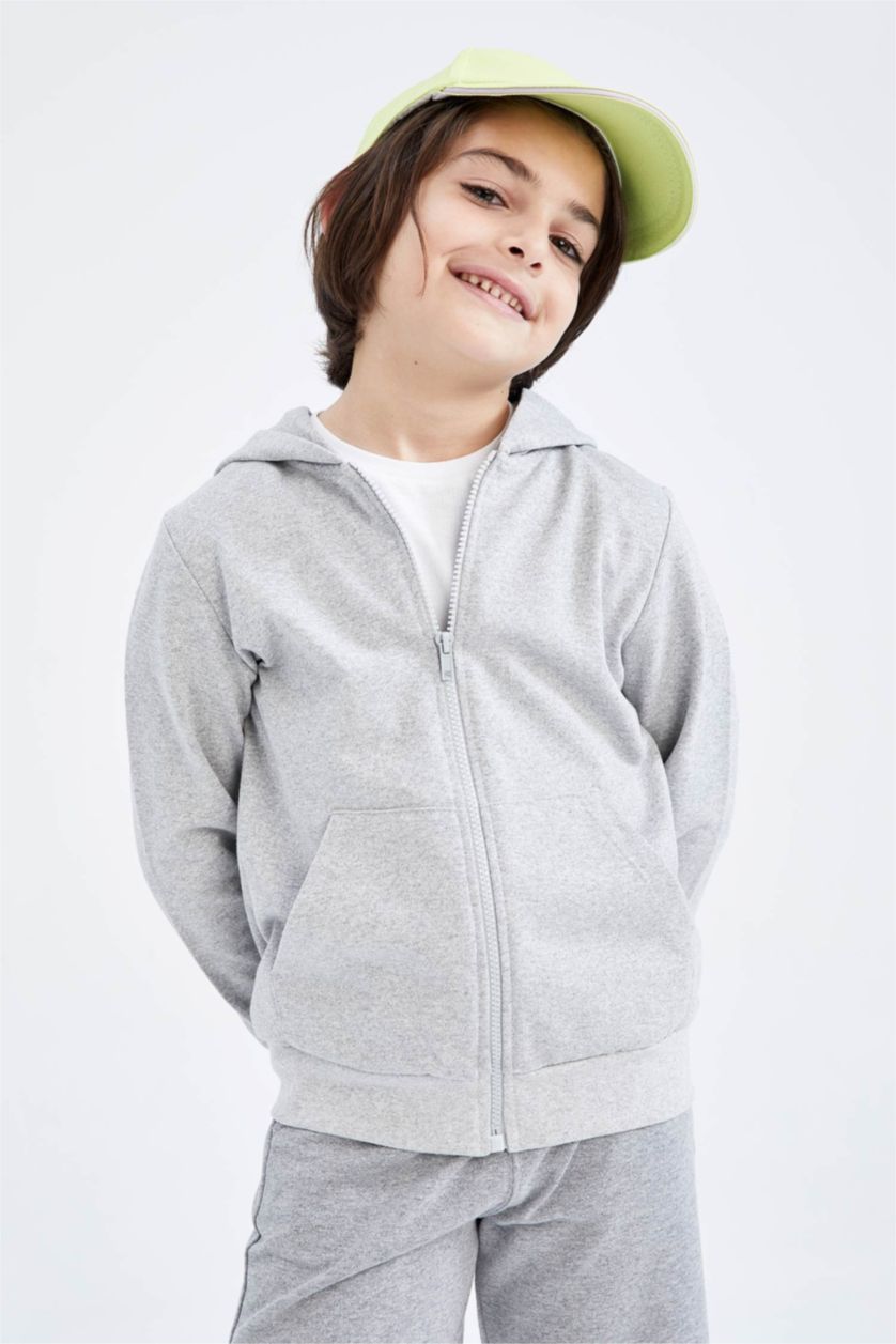 BOYS & TEENS Grey Melange كارديجان قماش رقيق قصة عادية