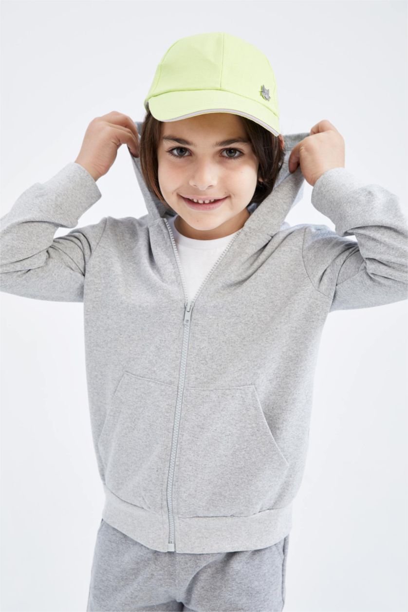 BOYS & TEENS Grey Melange كارديجان قماش رقيق قصة عادية