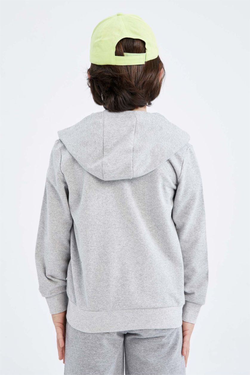 BOYS & TEENS Grey Melange كارديجان قماش رقيق قصة عادية