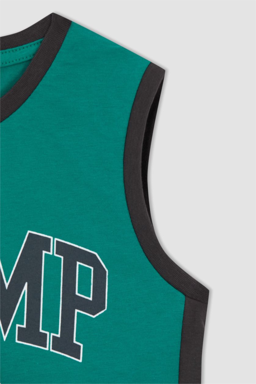 أولاد أخضر طقم ولادي شورت وتي شيرت قطن بدون أكمام - قطعتين