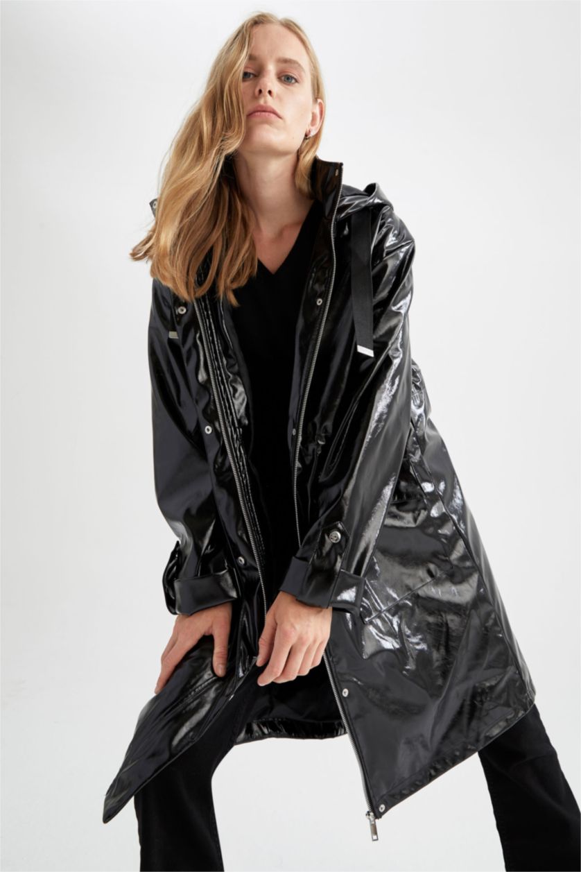 WOMAN Black Relax Fit Faux Leather Raincoat
