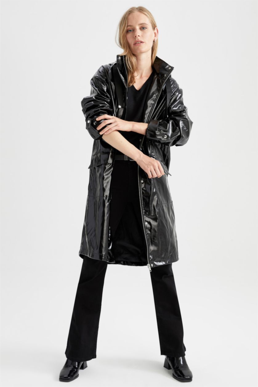 WOMAN Black Relax Fit Faux Leather Raincoat