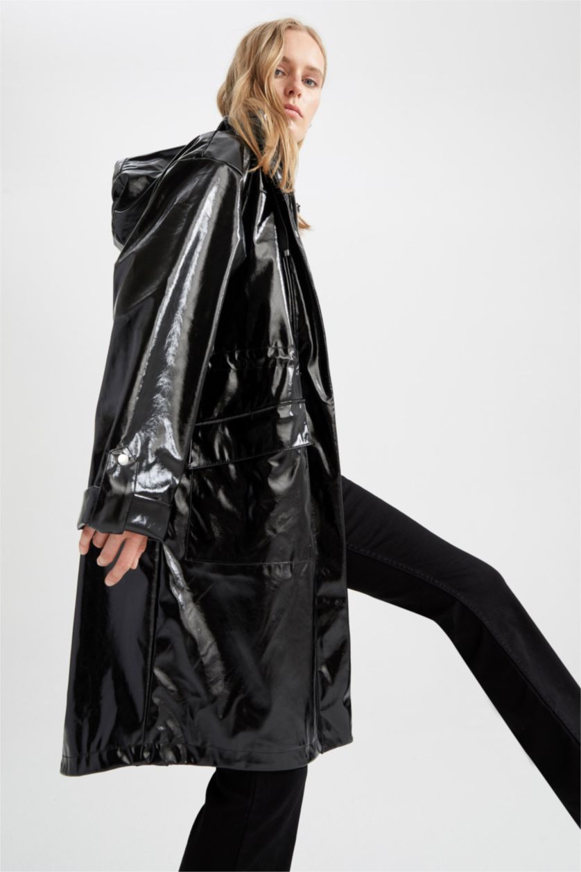 WOMAN Black Relax Fit Faux Leather Raincoat