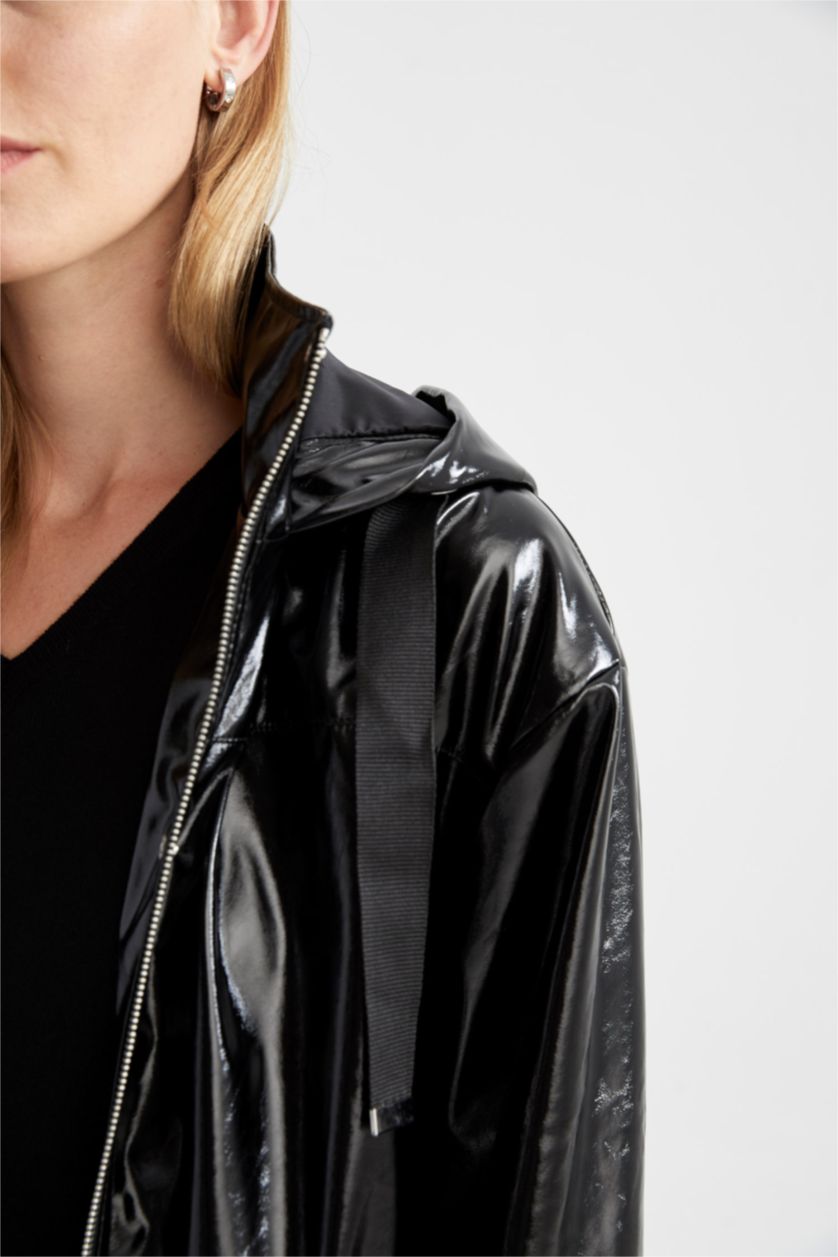 WOMAN Black Relax Fit Faux Leather Raincoat