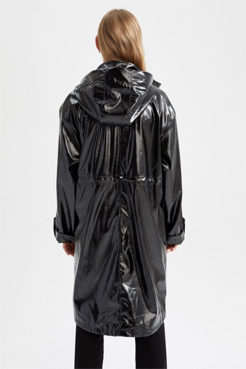 WOMAN Black Relax Fit Faux Leather Raincoat