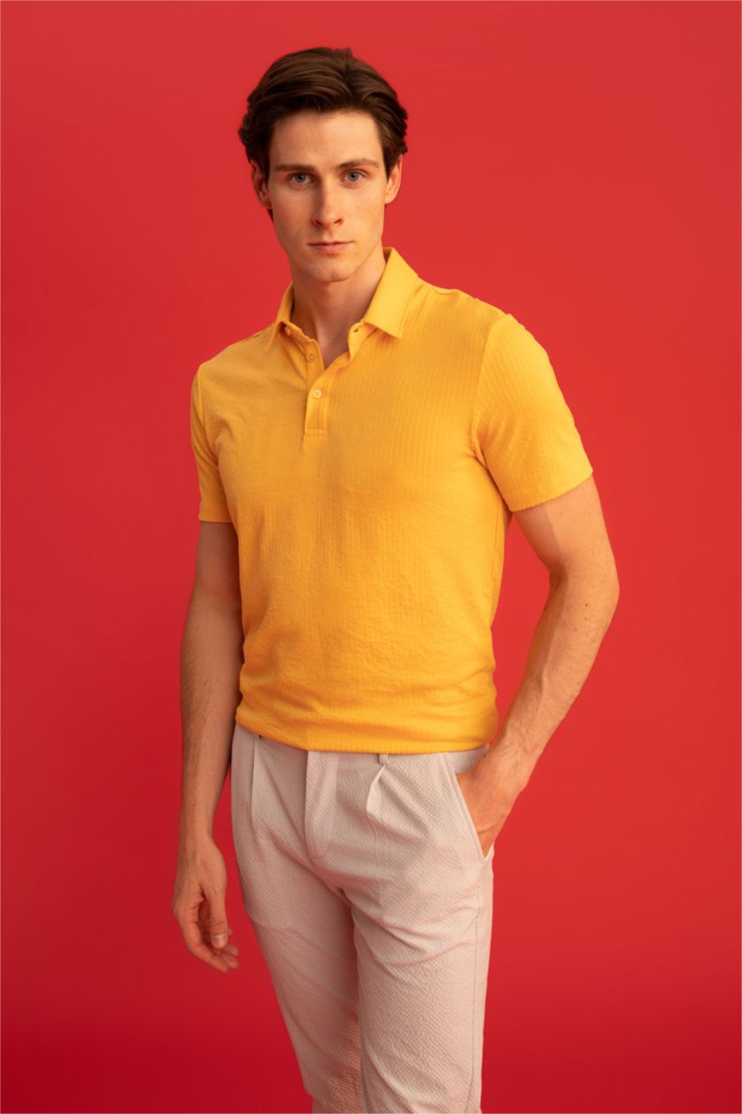 MAN Yellow Slim Fit Polo Collar Polo T-Shirt