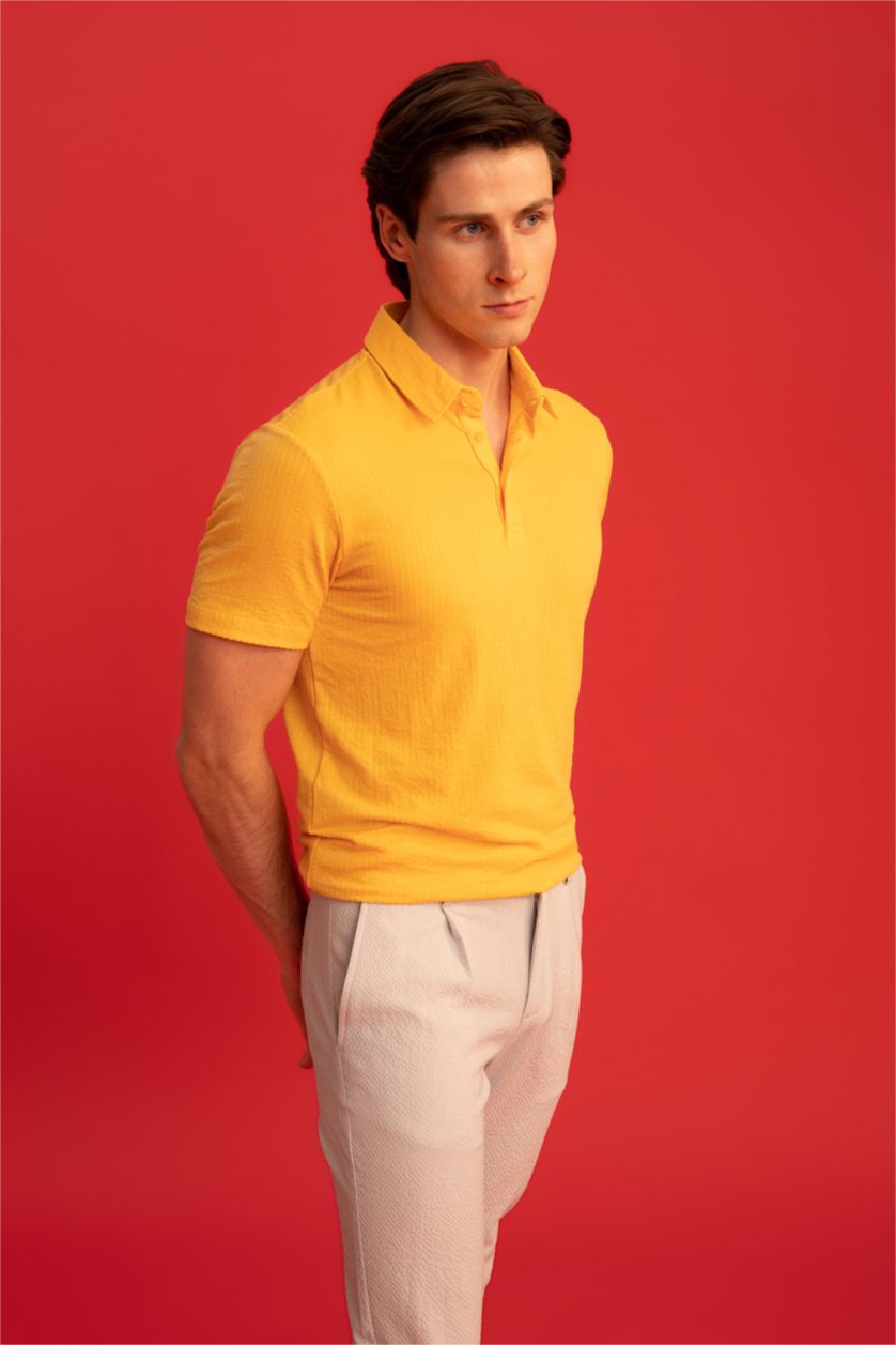MAN Yellow Slim Fit Polo Collar Polo T-Shirt