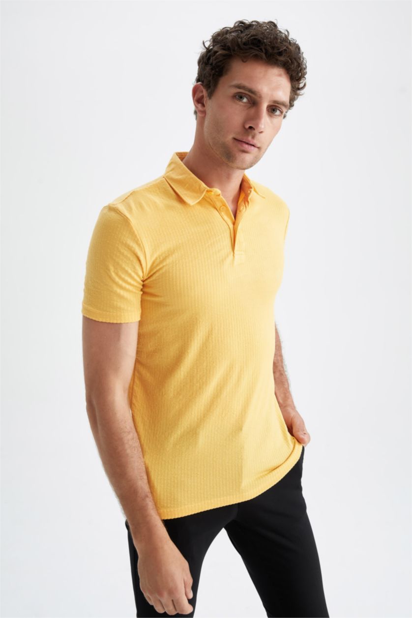 MAN Yellow Slim Fit Polo Collar Polo T-Shirt