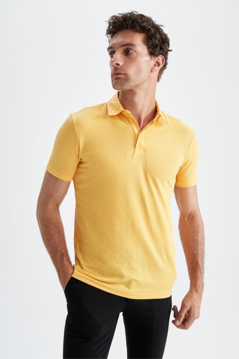 MAN Yellow Slim Fit Polo Collar Polo T-Shirt