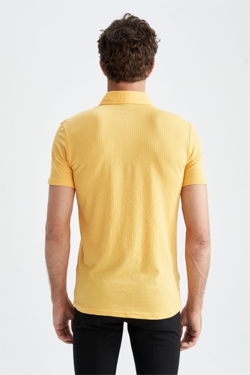 MAN Yellow Slim Fit Polo Collar Polo T-Shirt