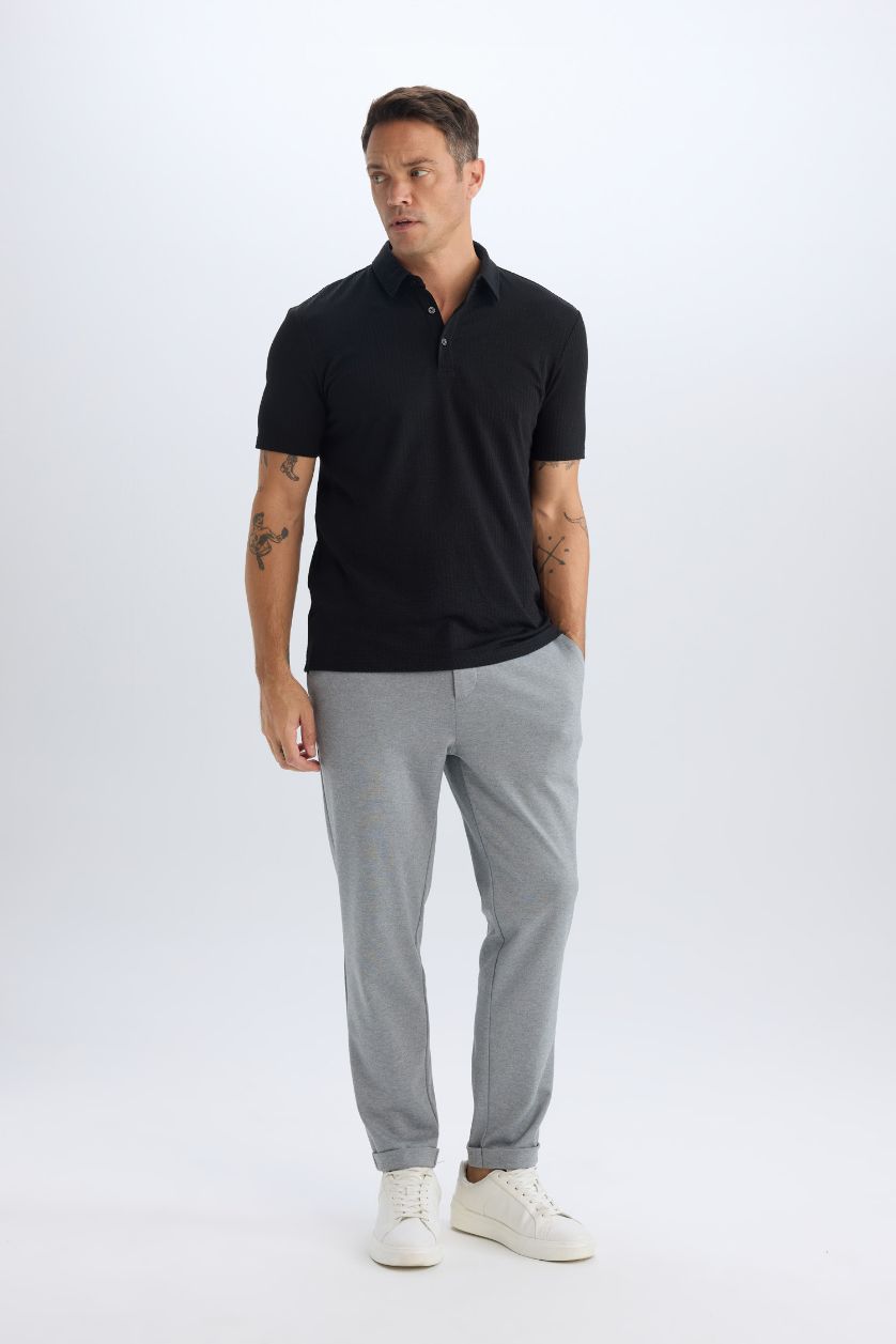 رجال أسود تيشيرت بولو نص ردن سليم فيت