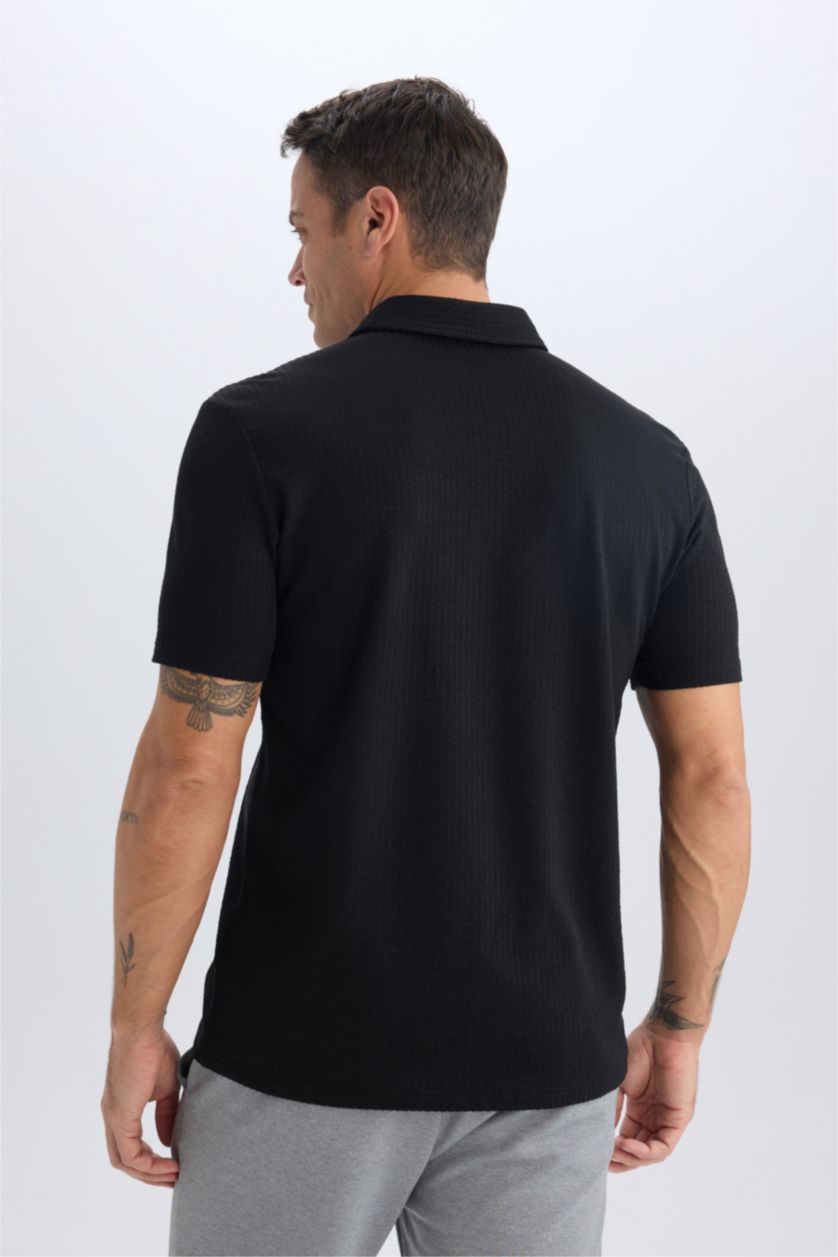 رجال أسود تيشيرت بولو نص ردن سليم فيت