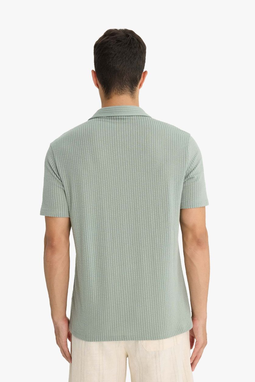 رجال أخضر فاتح تيشيرت بولو نص ردن سليم فيت