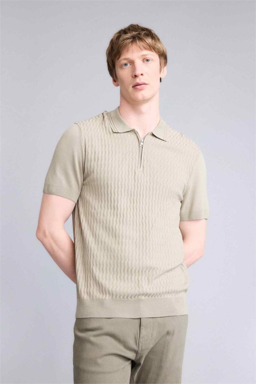 Man Light Green Slim Fit Short Sleeve Polo T-Shirt