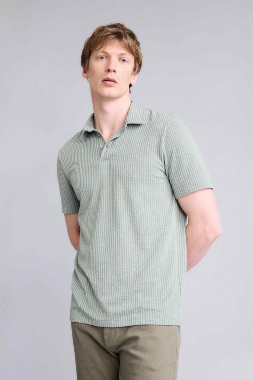 رجال أخضر فاتح تيشيرت بولو نص ردن سليم فيت