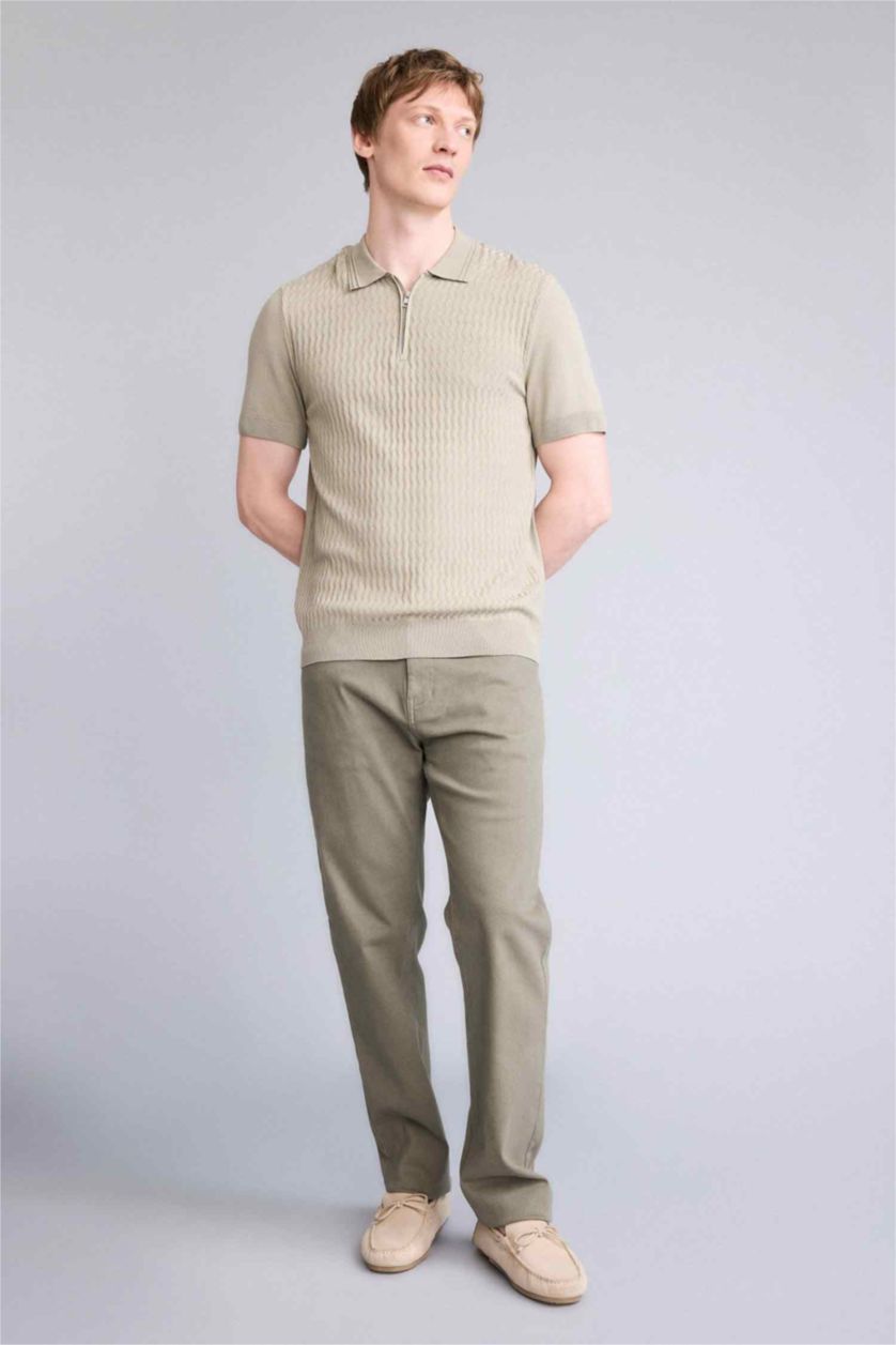 Man Light Green Slim Fit Short Sleeve Polo T-Shirt