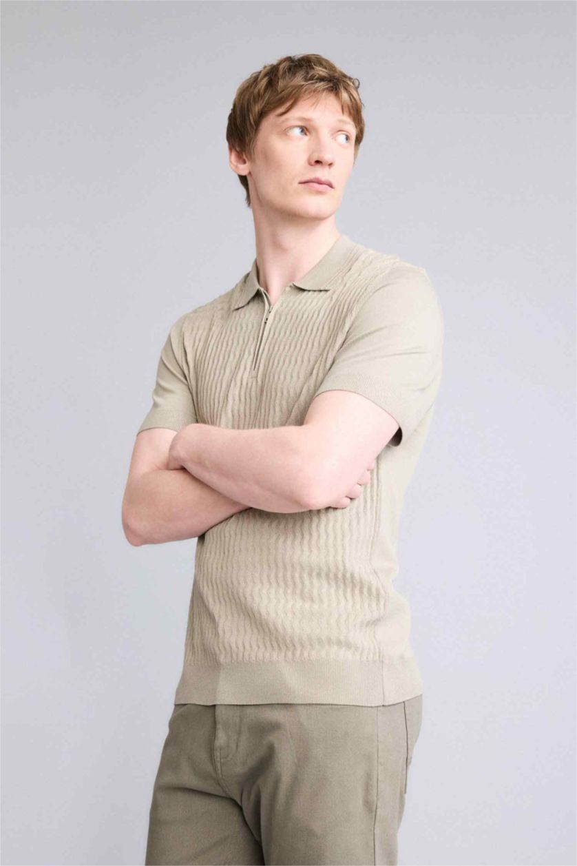 Man Light Green Slim Fit Short Sleeve Polo T-Shirt