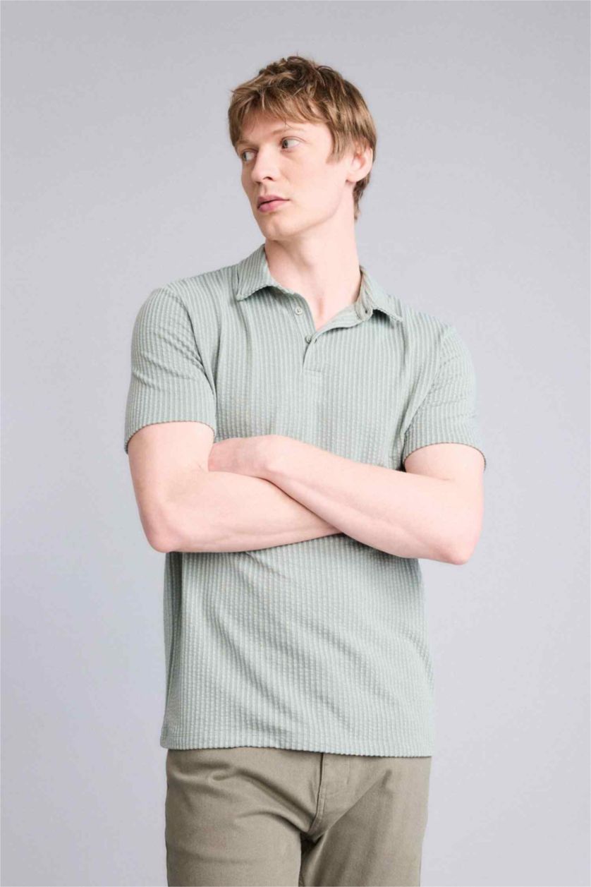 رجال أخضر فاتح تيشيرت بولو نص ردن سليم فيت