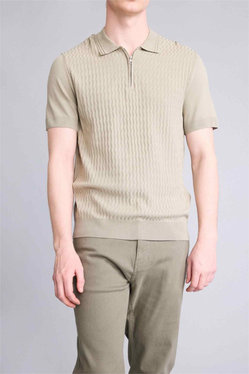 Man Light Green Slim Fit Short Sleeve Polo T-Shirt