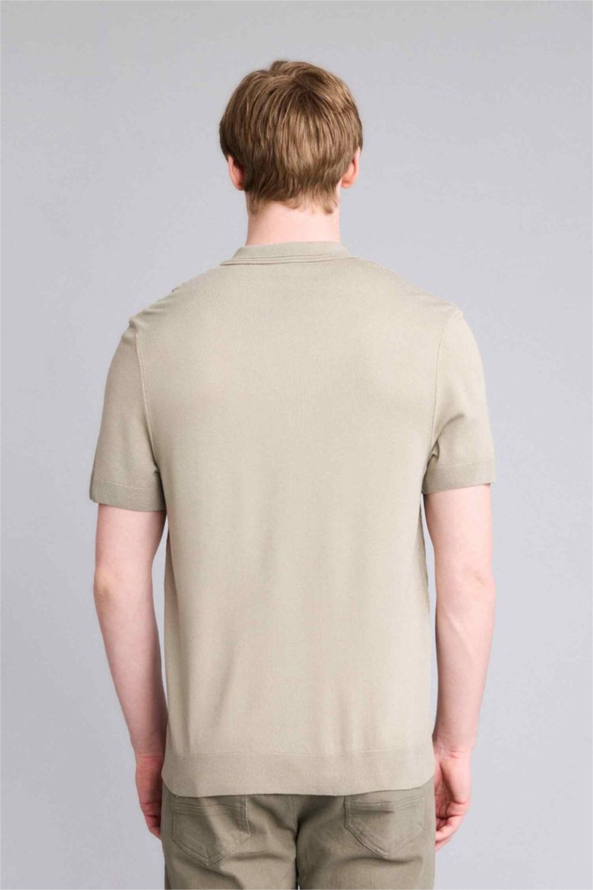 Man Light Green Slim Fit Short Sleeve Polo T-Shirt