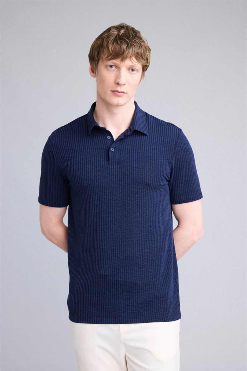 HOMME Marin Polo Coupe slim raccourcie Col Polo