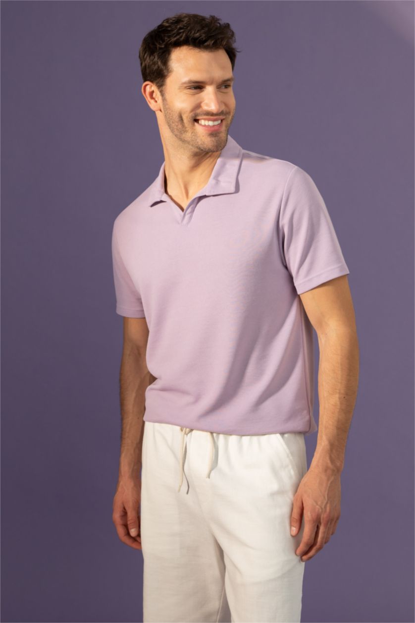 Мужчины Светло-сиреневый Футболка-поло свободного кроя
