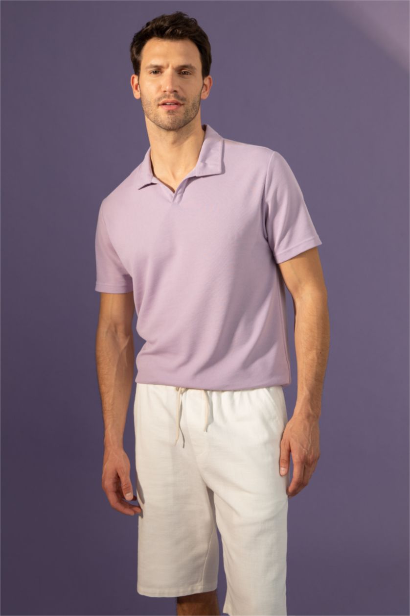 Мужчины Светло-сиреневый Футболка-поло свободного кроя