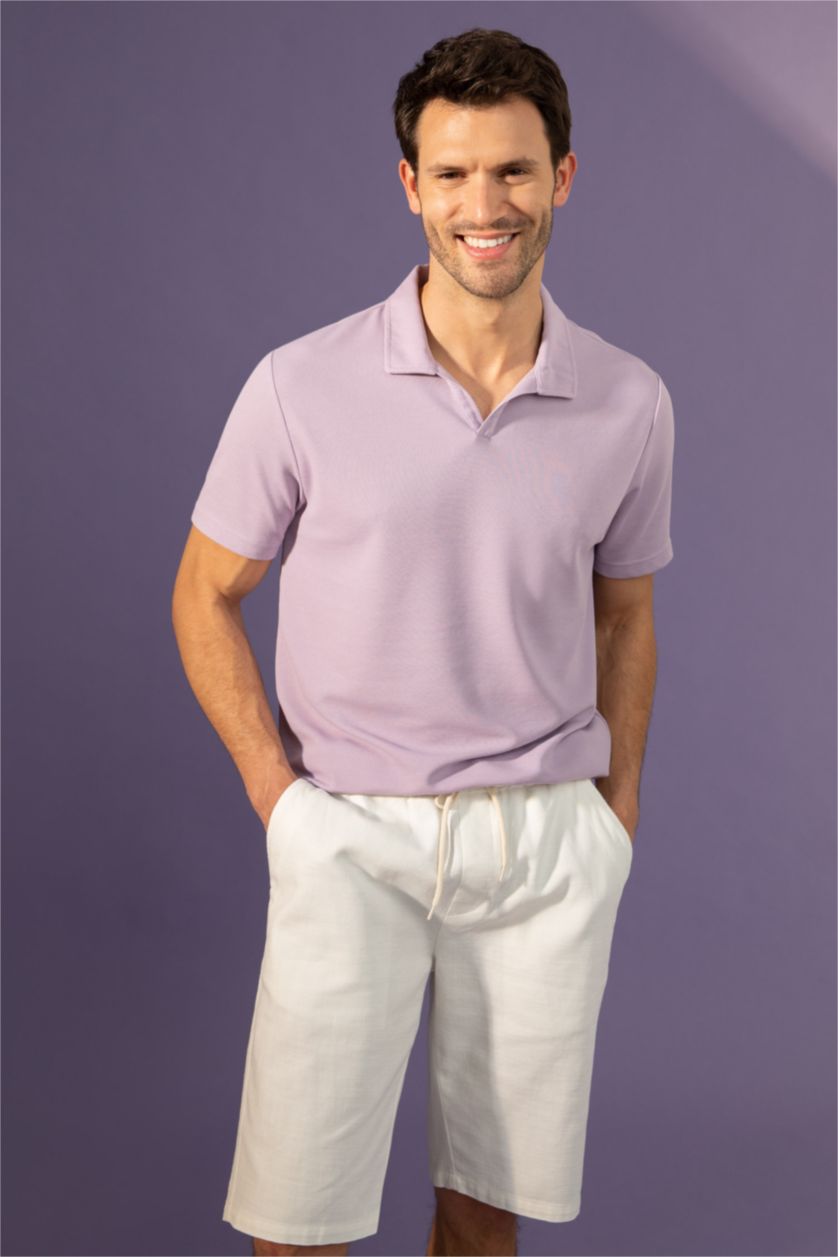 Мужчины Светло-сиреневый Футболка-поло свободного кроя