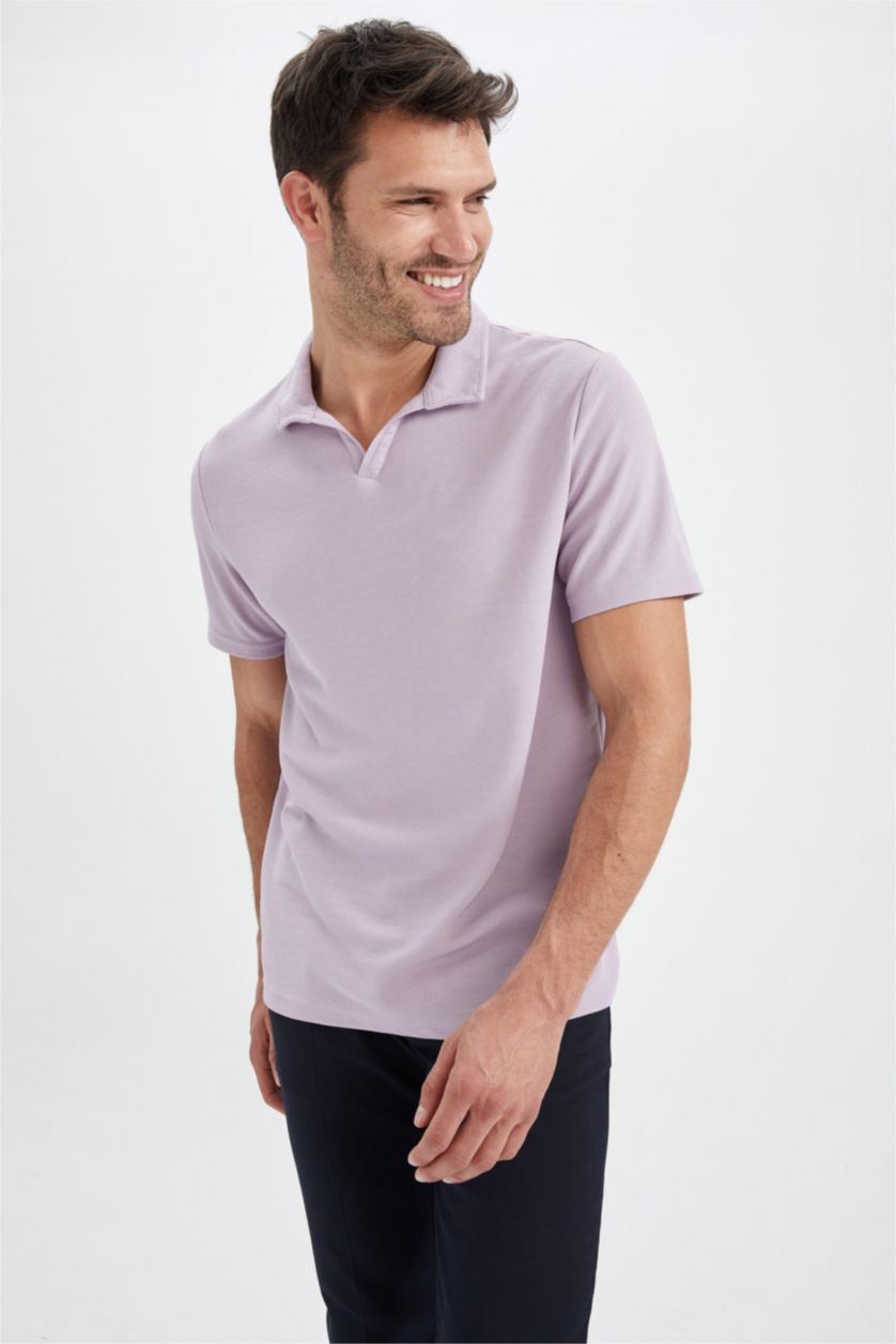 Мужчины Светло-сиреневый Футболка-поло свободного кроя