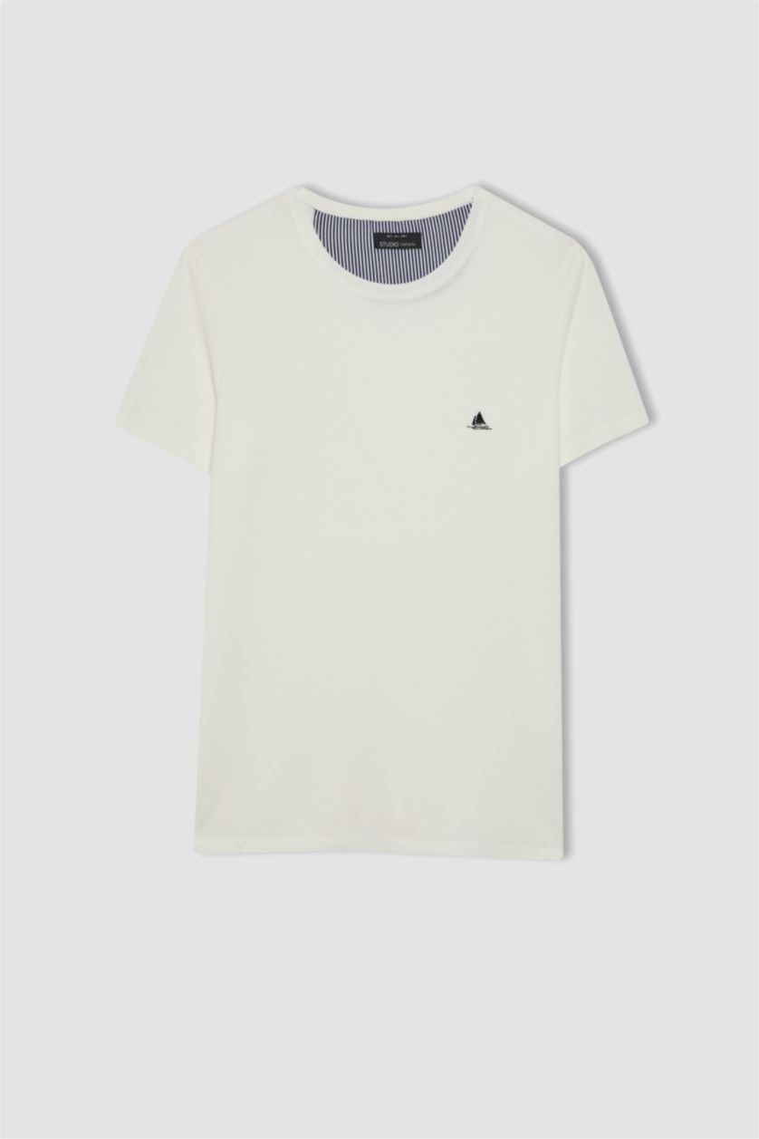 رجال أبيض تي شيرت مودرن فيت بياقة مستديرة