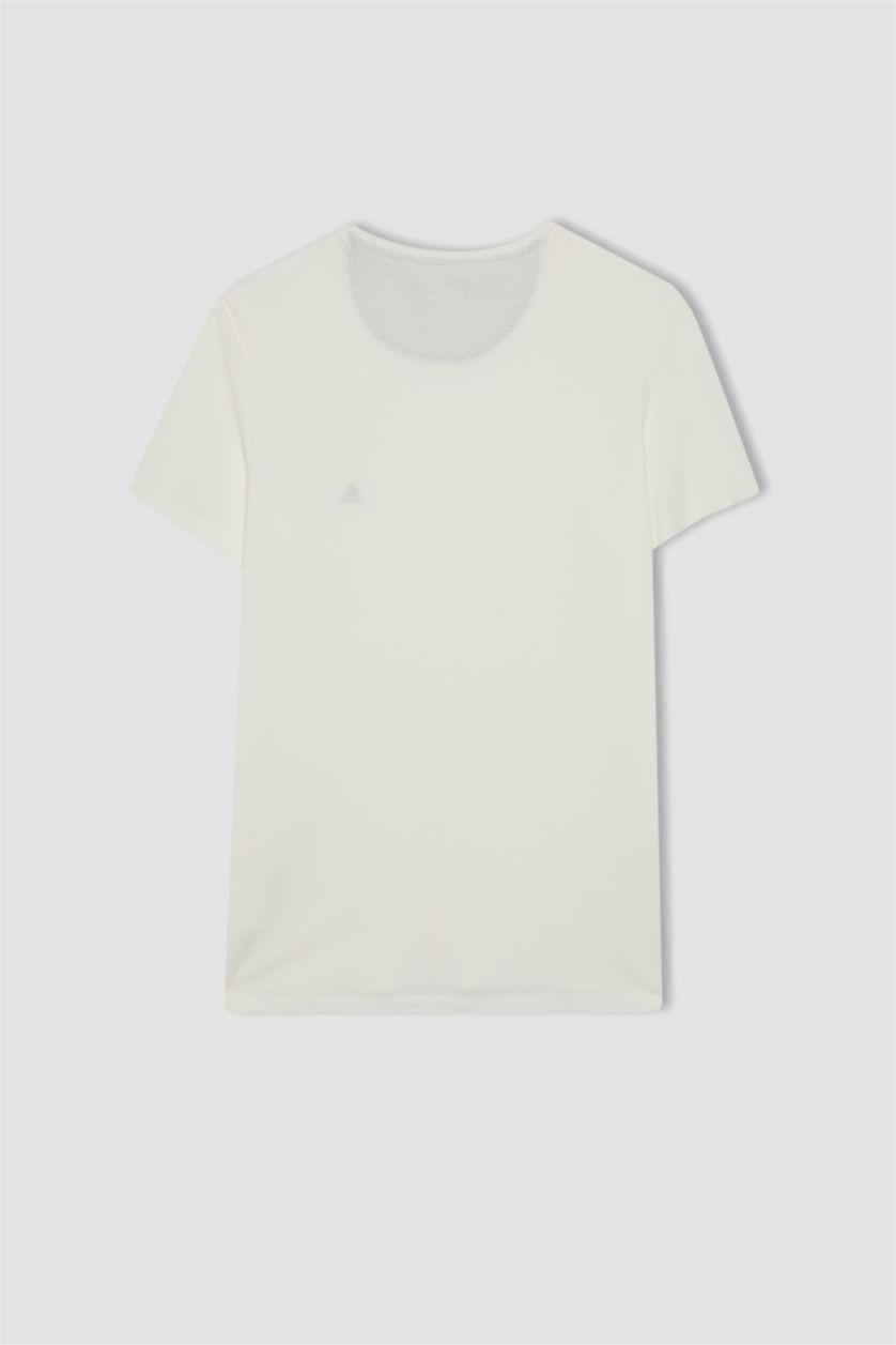 رجال أبيض تي شيرت مودرن فيت بياقة مستديرة