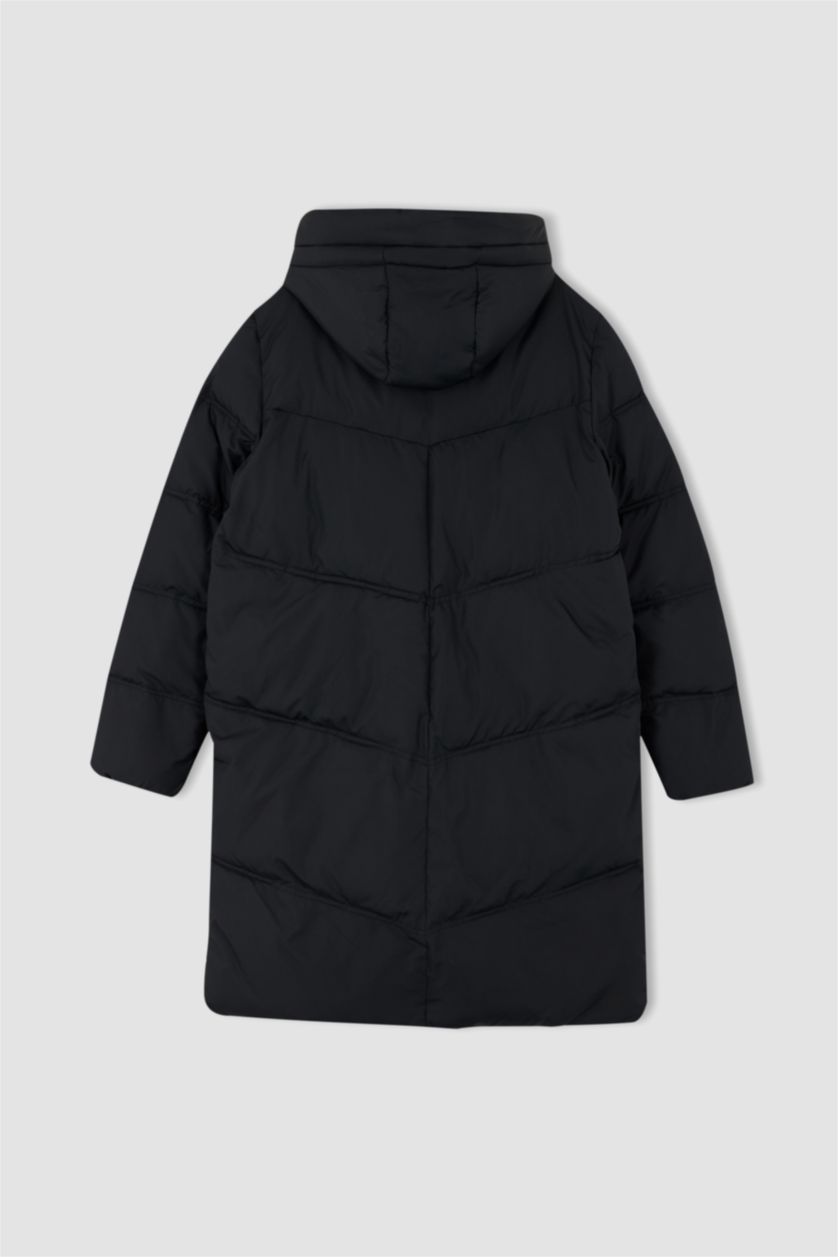 Kadın Siyah Relax Fıt Kapüşonlu Parka