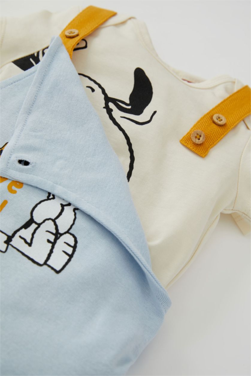 BABY BOY Light Beige Baby Boy Snoopy Licensed Short-Sleeved T-Shirt Ribana Salopet 2-Pack Set
