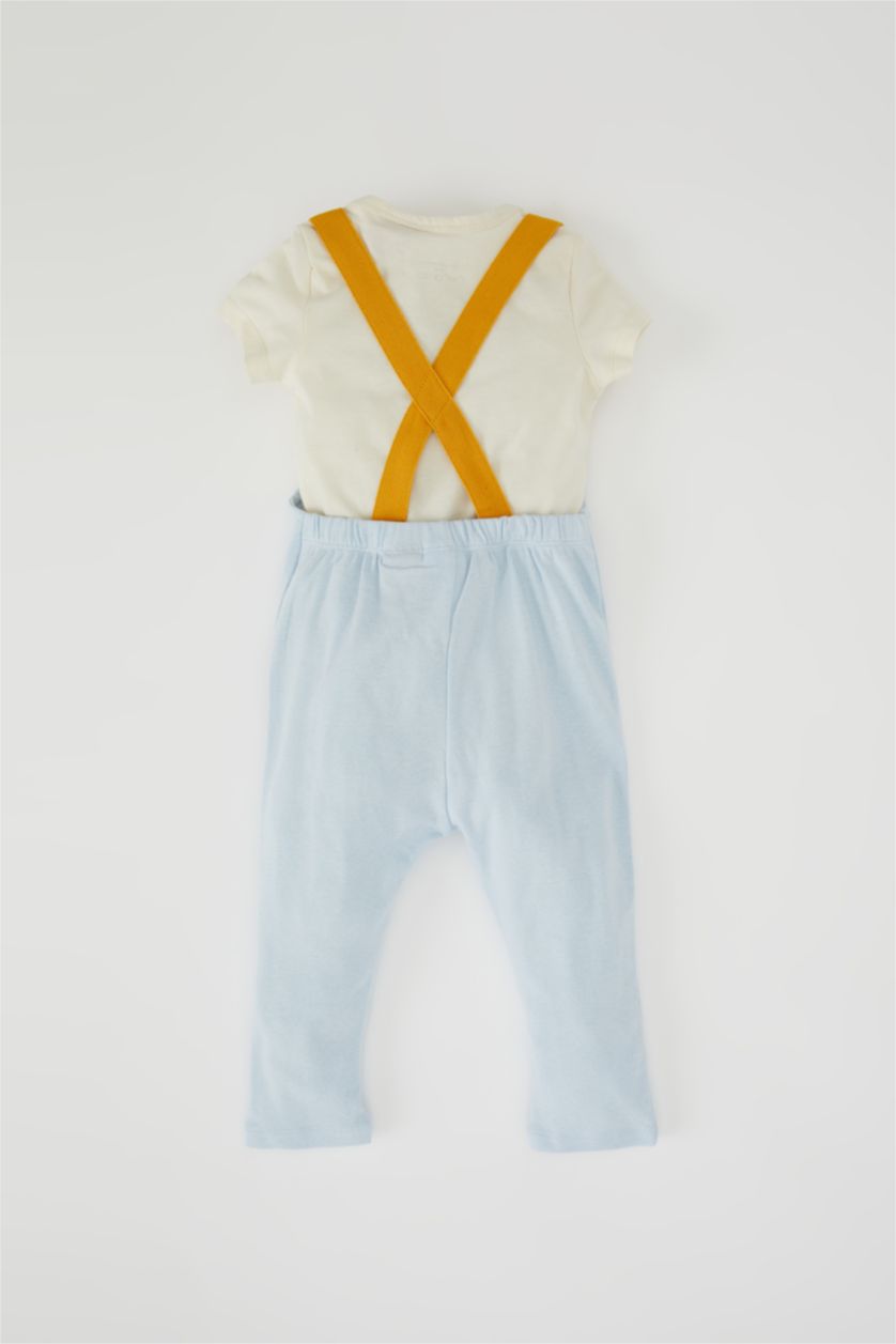 BABY BOY Light Beige Baby Boy Snoopy Licensed Short-Sleeved T-Shirt Ribana Salopet 2-Pack Set