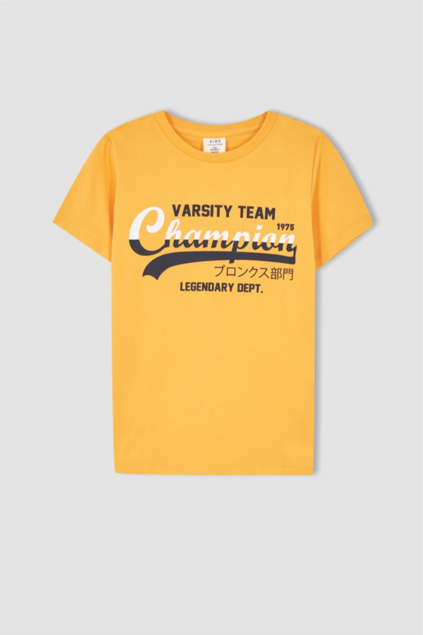 أولاد برتقالي تي شيرت ولادي نص كم وياقة مستديرة